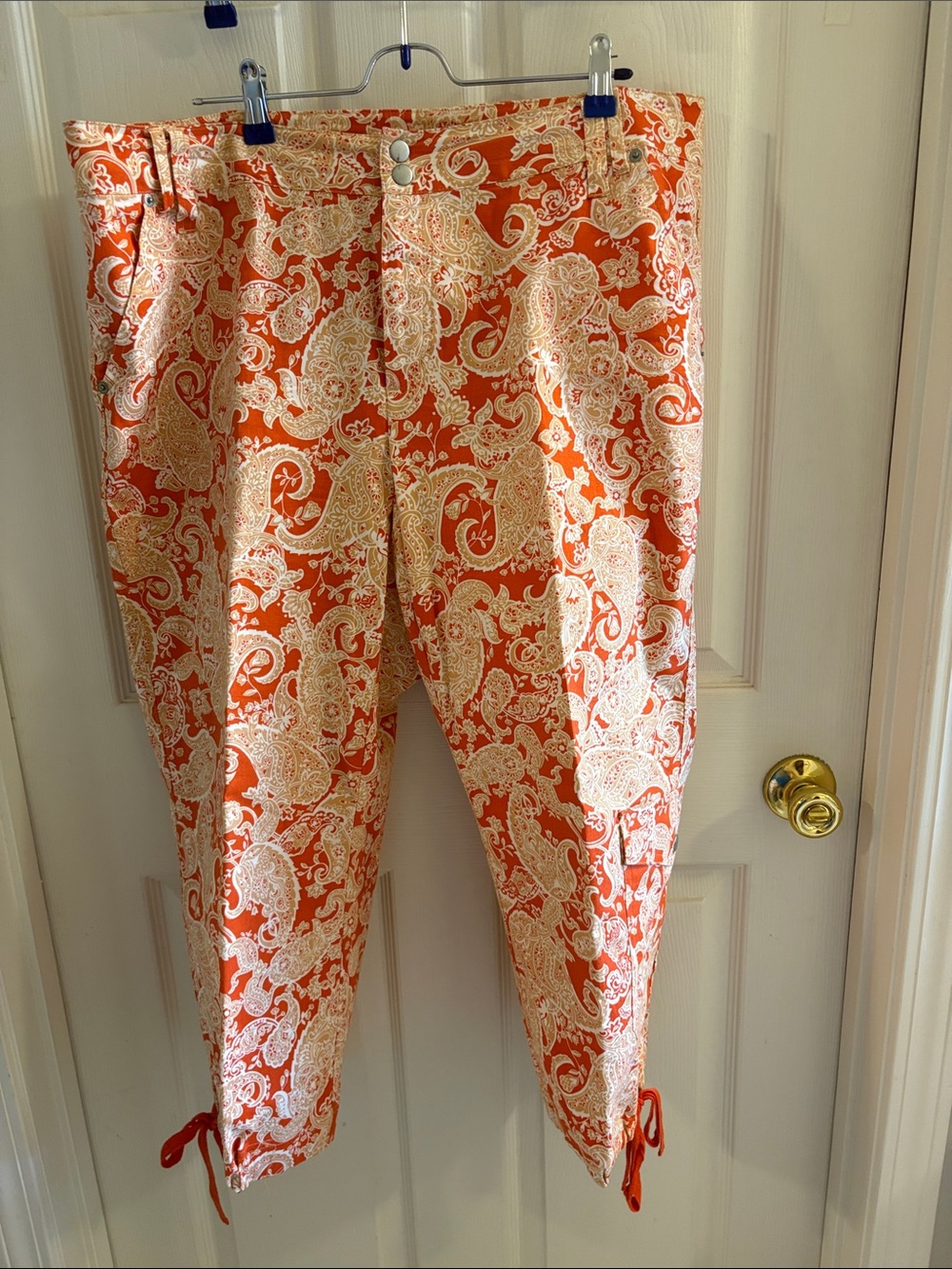 Men's Orange Paisley Stretch Cotton capris